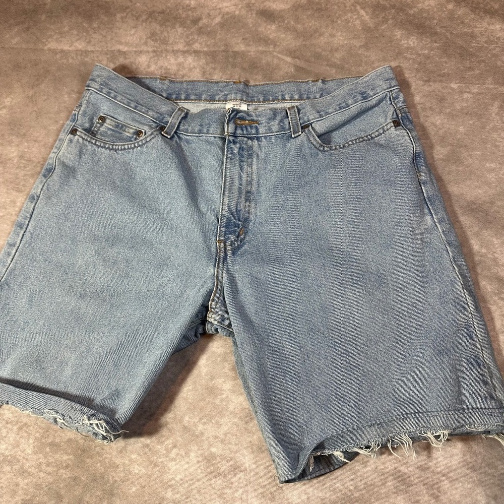 Vintage Levi's 505 Custom Cut Off Denim Shorts Mens 36 Light Wash Frayed Hem